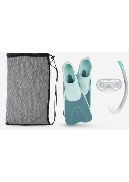 Çocuk Şnorkelle Dalış Seti - Mavi / Gri / Yeşil - 500