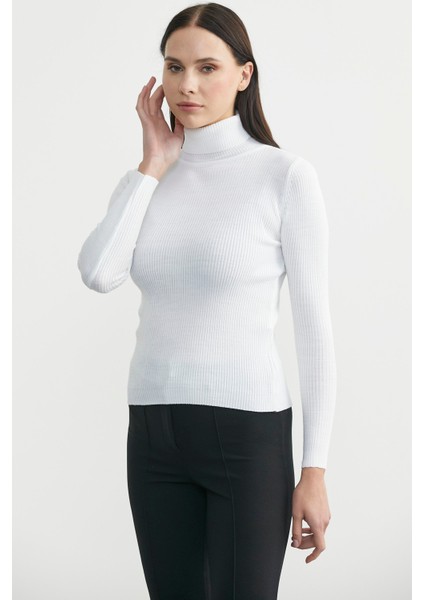 Tam Balıkçı Fitilli Basic Triko Kazak - Beyaz modelleri