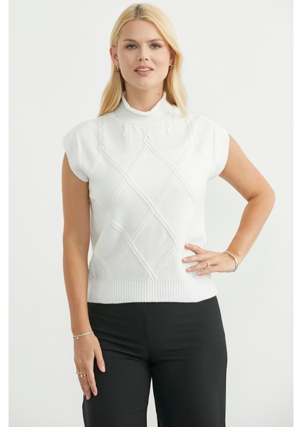 Dik Yaka Kolsuz Triko Süveter - Kemik fiyatları