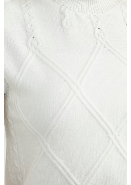 Dik Yaka Kolsuz Triko Süveter - Kemik fırsatları