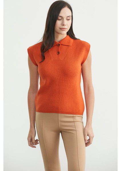 Şal Yaka Yarım Düğmeli Triko Süveter - Oranj fiyatları