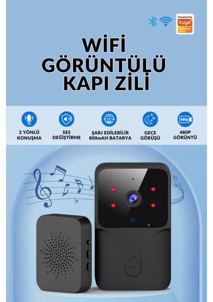 Akıllı Görüntülü Kablosuz Kapı Zili Wifi Bağlantılı Hd Kamera Gece Görüşlü fiyatları