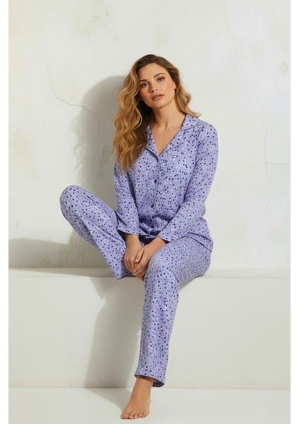 Süet Gömlek Pijama Takımı 7106 Çiçekli Lila fiyatları