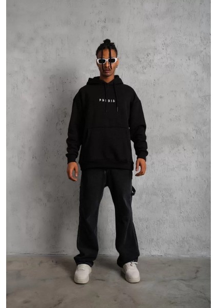 Erkek Astronot Baskılı Kapüşonlu Sweat - Siyah indirimleri