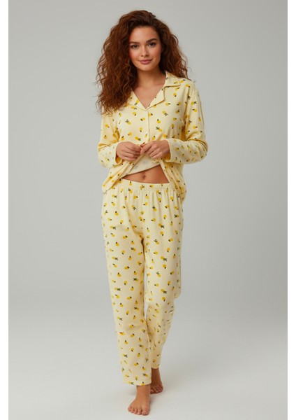 Süet Gömlek Pijama Takımı 7006 Limon