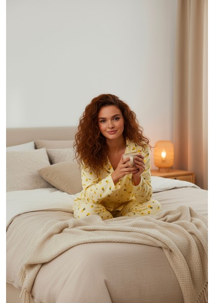 Süet Gömlek Pijama Takımı 7006 Limon modelleri