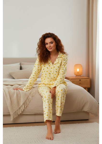 Süet Gömlek Pijama Takımı 7006 Limon fırsatları