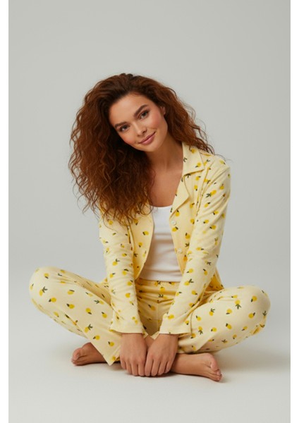 Süet Gömlek Pijama Takımı 7006 Limon indirimleri
