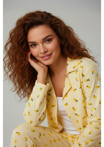 Süet Gömlek Pijama Takımı 7006 Limon