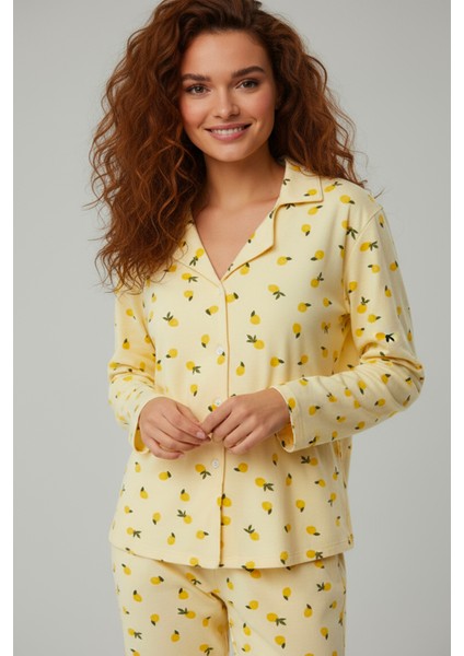 Süet Gömlek Pijama Takımı 7006 Limon