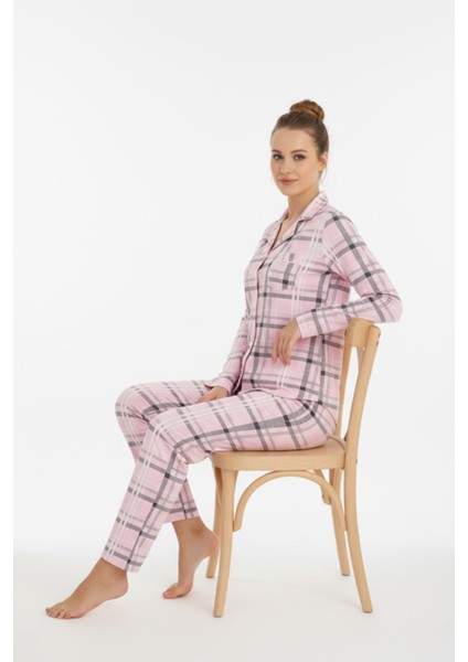 Luxury Viscose Pembe Ekose Desenli Kadın Uzun Kollu Pijama Takımı – 42550 fiyatları