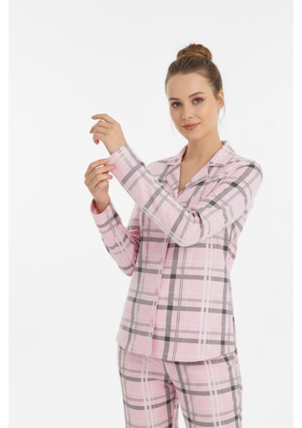 Luxury Viscose Pembe Ekose Desenli Kadın Uzun Kollu Pijama Takımı – 42550 modelleri