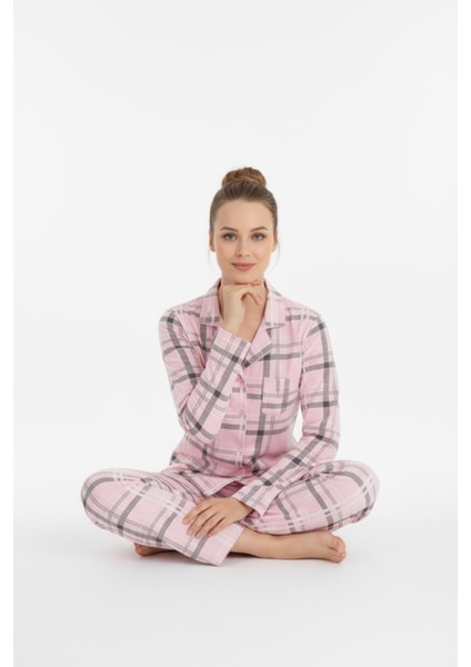 Luxury Viscose Pembe Ekose Desenli Kadın Uzun Kollu Pijama Takımı – 42550 fırsatları