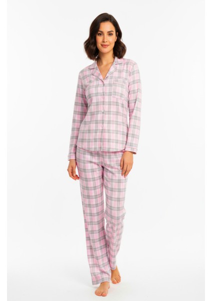Luxury Viscose Pembe Ekose Desenli Kadın Uzun Kollu Büyük Beden Pijama Takımı – 42531 fiyatları