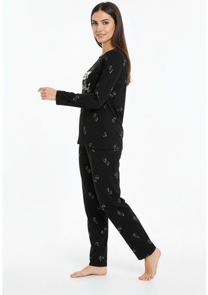 Sleepy Yazılı Elite Viscose Pijama Takımı Uzun Siyah 3552 fırsatları
