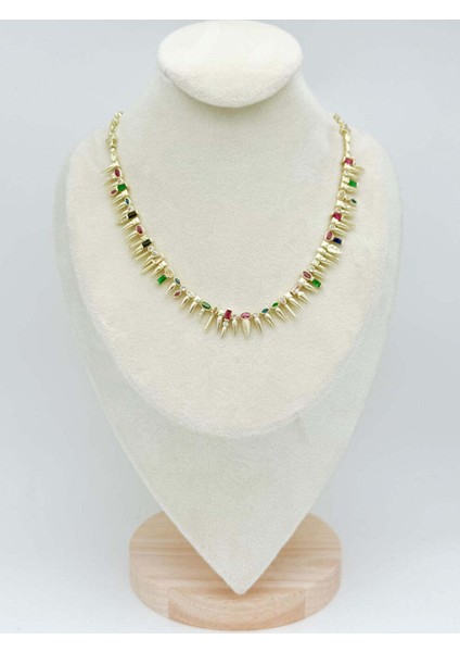 Premium Altın Kaplama Renkli Taş Detaylı Zarif Kadın Kolye