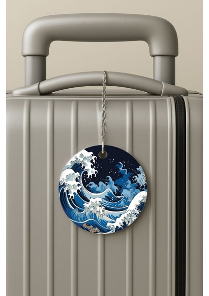 Pleksi Zincirli Bavul Etiketi Seyahat Tatil Için Tasarım Valiz Etiketi Gece Dalgaları