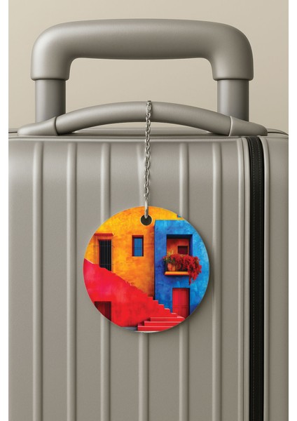 Pleksi Zincirli Bavul Etiketi Seyahat Tatil Için Tasarım Valiz Etiketi House Color