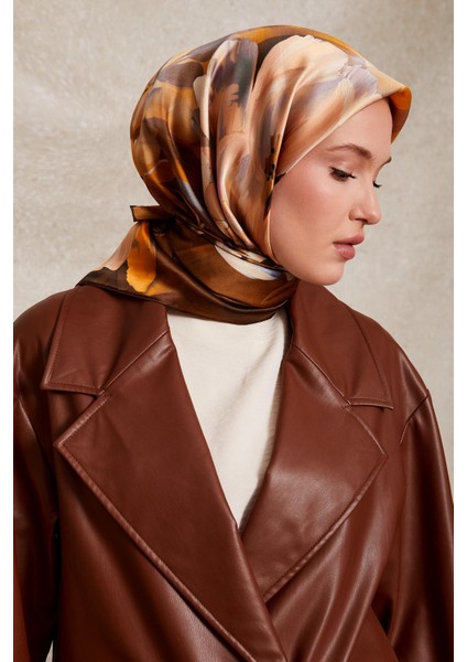 Gold Çiçek Desenli Twill İpek Eşarp fiyatları