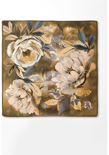 Gold Çiçek Desenli Twill İpek Eşarp modelleri