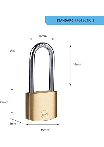 Y110B/30/147/1 - 30MM Pirinç Asma Kilit (Uzun Halka) - Yüksek Koruma - Sertleştirilmiş Çelik Halka - Çift Kilitleme - 3 Anahtar, Sarı modelleri