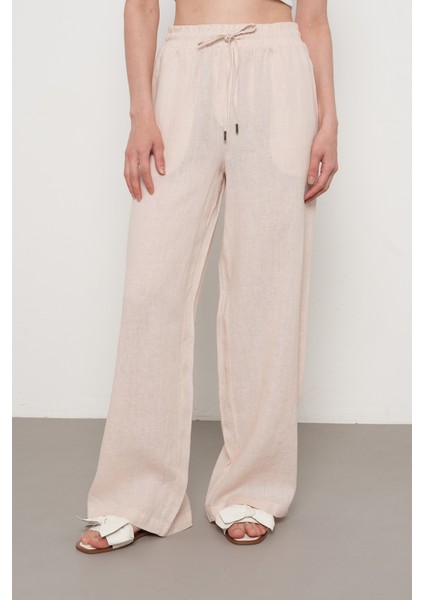 Kadın %100 Keten Bol Paça Düz Renk Pantolon fiyatları