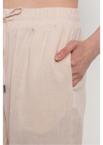 Kadın %100 Keten Bol Paça Düz Renk Pantolon fırsatları