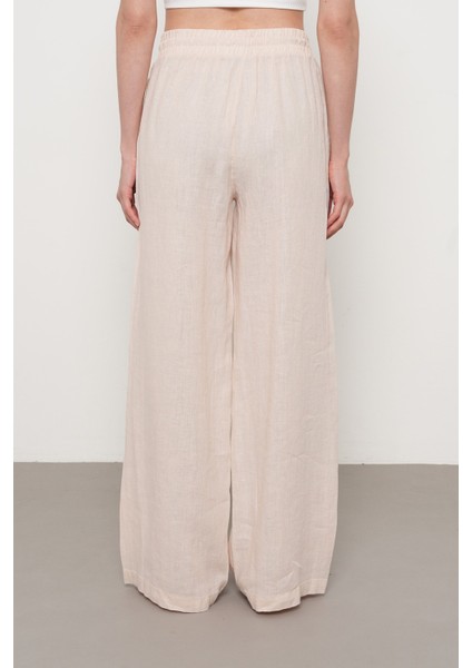 Kadın %100 Keten Bol Paça Düz Renk Pantolon indirimleri