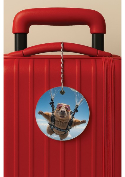 Desenli Baskılı Pleksi Zincir Aparatlı Bavul Etiketi Valiz Etiketi Paraşüt