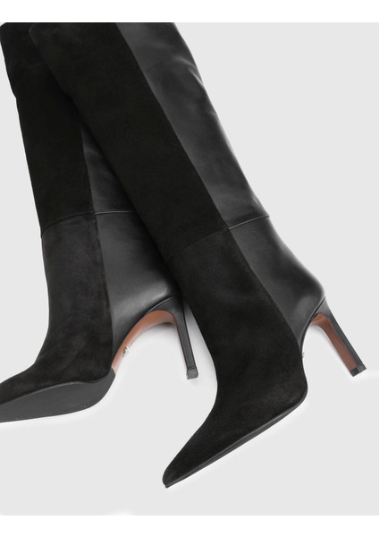 Erica Hakiki Süet Deri Kadın Siyah Topuklu Çizme fiyatları