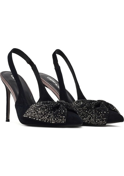 Kadın Siyah Arkası Açık Taşlı Ince Yüksek Topuklu Süet Deri Ayakkabı 25WFD490910 modelleri