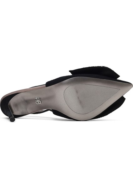 Kadın Siyah Arkası Açık Taşlı Ince Yüksek Topuklu Süet Deri Ayakkabı 25WFD490910