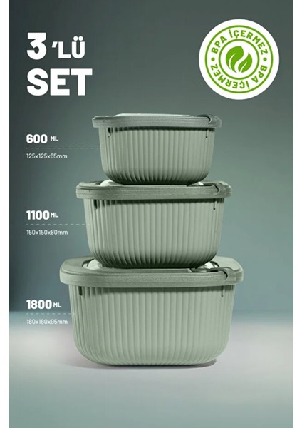 3’lü Saklama Kabı Seti – Sızdırmaz Kapaklı, Mikrodalga ve Dondurucu Uyumlu