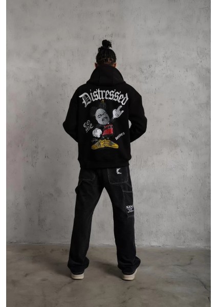 Erkek Üç Iplik Baskılı Kapüşonlu Sweat - Siyah indirimleri