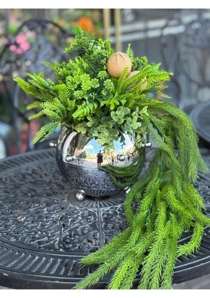 Yapay Çiçekli Gümüş Zımba Vazo