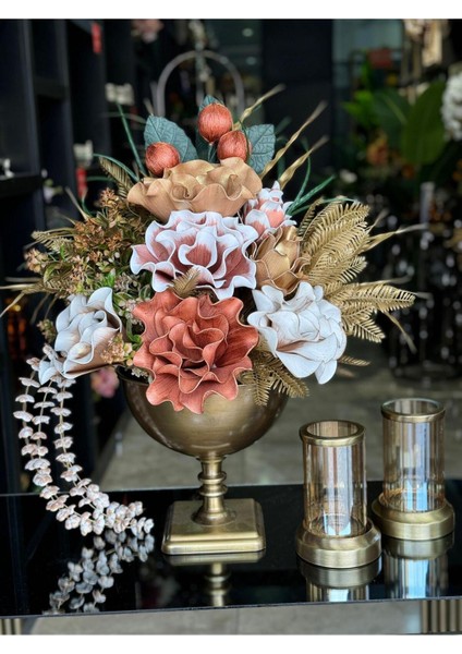 Yapay Çiçekli Antik Kare Ayak Vazo 3 Parça Set No:10