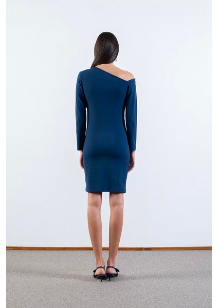 Dreyfus Asimetrik Yaka Drapeli Elbise Petrol modelleri