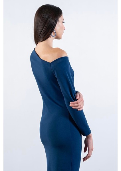 Dreyfus Asimetrik Yaka Drapeli Elbise Petrol fırsatları