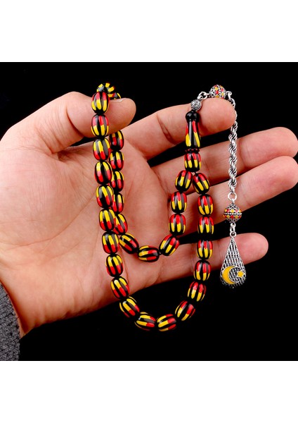 925 Ayar Gümüş Püsküllü Sarı Krımızı Renk Mineli Ateş Kehribar Tesbih fırsatları