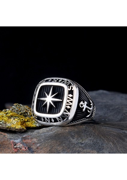925 Ayar Gümüş Deniz Çapası Pusula Model Erkek Yüzük fiyatları