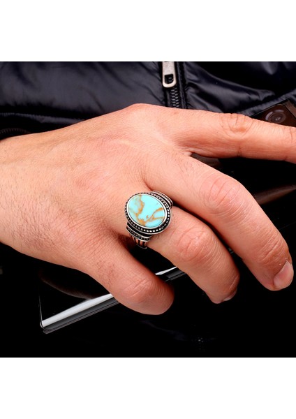 925 Ayar Gümüş Firuze Taşlı Model Erkek Yüzük