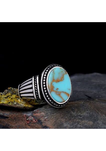 925 Ayar Gümüş Firuze Taşlı Model Erkek Yüzük modelleri