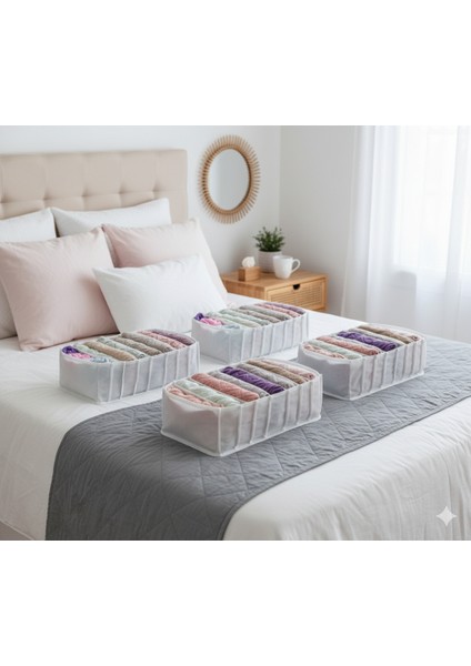 4'lü Organizer L Akordiyon L Boy 8 Bölmeli Çok Amaçlı Dolap Içi ve Çekmece Içi Düzenleyici Cepli