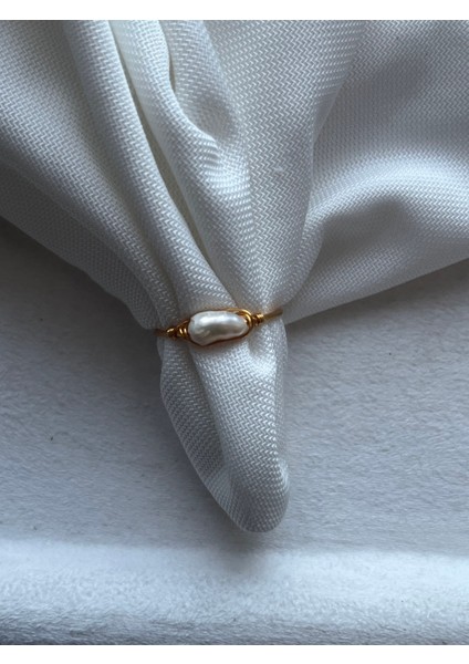 Barok Inci Ayarlanabilir Altın Renk Tel Yüzük