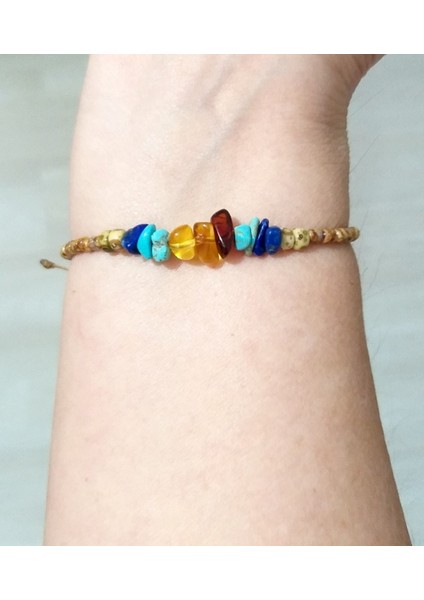 Lapis ve Turkuaz Doğaltaşlı Kehribar ve Miyuki Round Boncuklu Bileklik