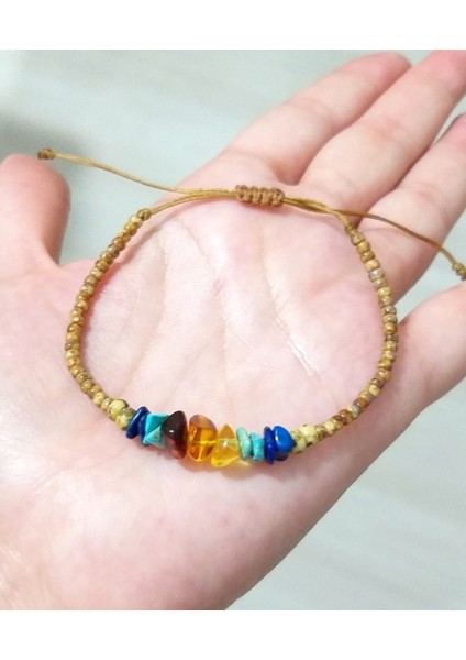 Lapis ve Turkuaz Doğaltaşlı Kehribar ve Miyuki Round Boncuklu Bileklik