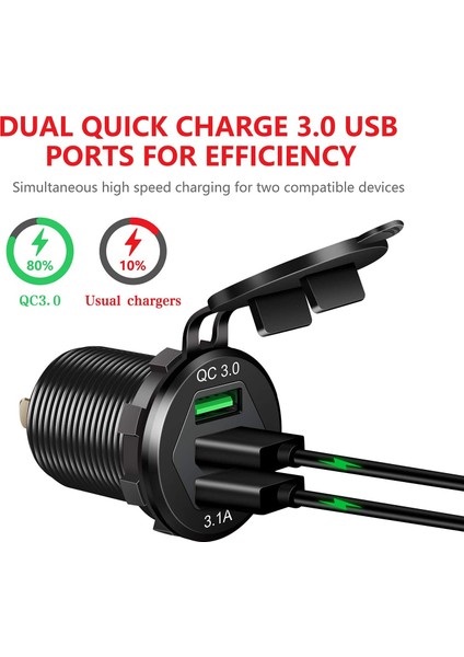 Dc 12V 24V Panel Montaj 3 USB Bağlantı Noktaları 2 Usb-Bir 3.1A + Tip-C Pd3.0 Araç Şarj Soketi