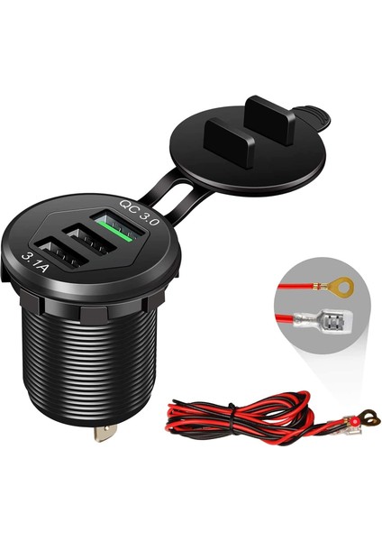 Dc 12V 24V Panel Montaj 3 USB Bağlantı Noktaları 2 Usb-Bir 3.1A + Tip-C Pd3.0 Araç Şarj Soketi fiyatları