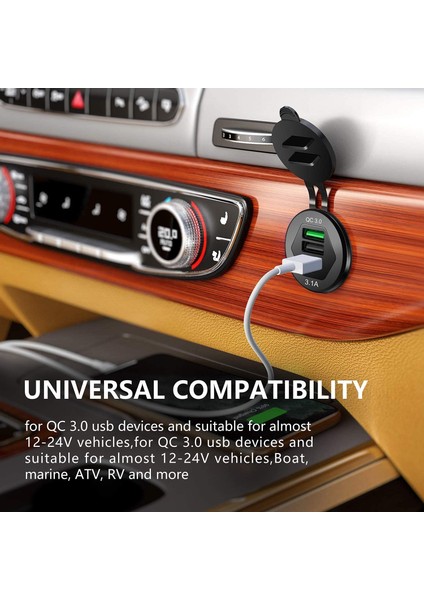 Dc 12V 24V Panel Montaj 3 USB Bağlantı Noktaları 2 Usb-Bir 3.1A + Tip-C Pd3.0 Araç Şarj Soketi modelleri