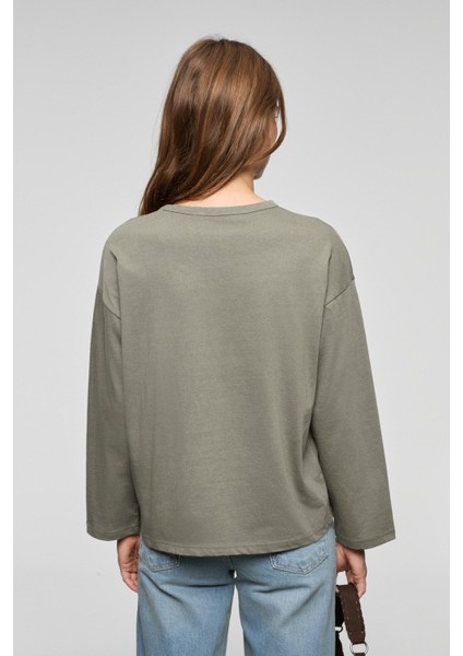 Basıl Kadını Oversize %100 Organik Pamuk Örme Uzun Kol Koyu Gri T-Shirt indirimleri